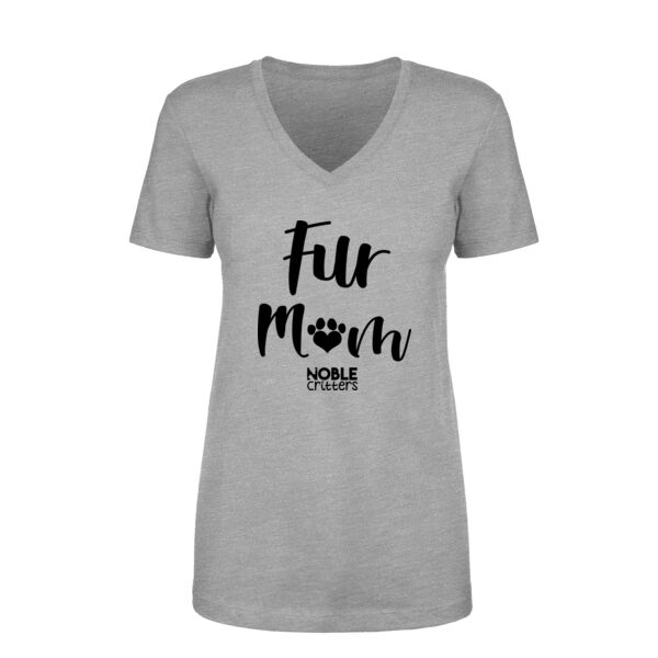 FUR MOM - PREMIUM WOMEN'S FITTED S/S V-NECK TEE - LIGHT GRAY HEATHER Thumbnail