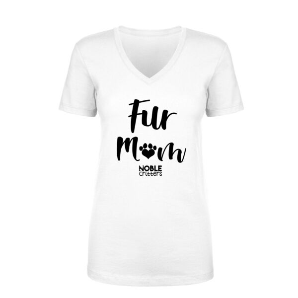 FUR MOM - PREMIUM WOMEN'S FITTED S/S V-NECK TEE - WHITE Thumbnail