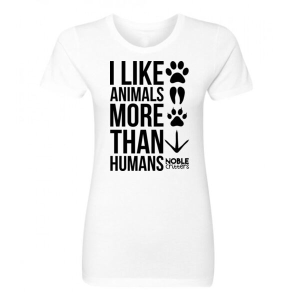 I LIKE ANIMALS MORE THAN HUMANS - PREMIUM WOMEN'S FITTED S/S TEE - WHITE Thumbnail