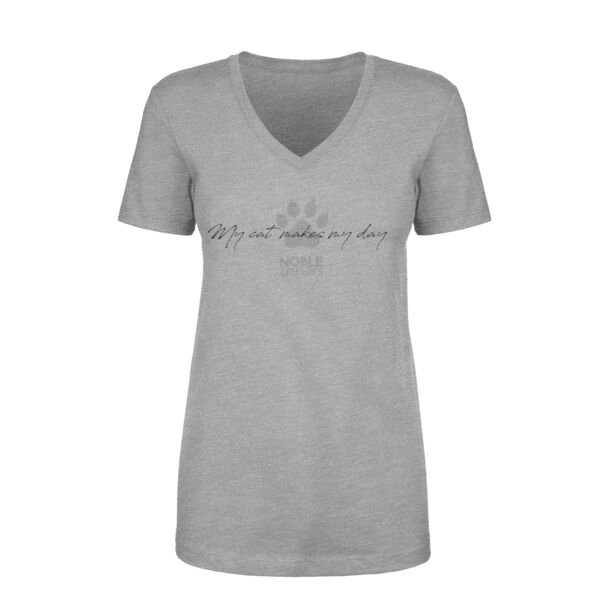 MY CAT MAKES MY DAY - WOMEN'S PREMIUM FITTED S/S V-NECK TEE - LIGHT GRAY HEATHER Thumbnail